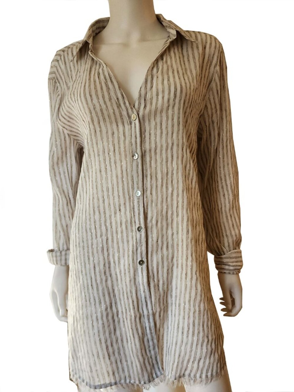 DIA Gold Striped Oversized Button-Down Cotton Shirt